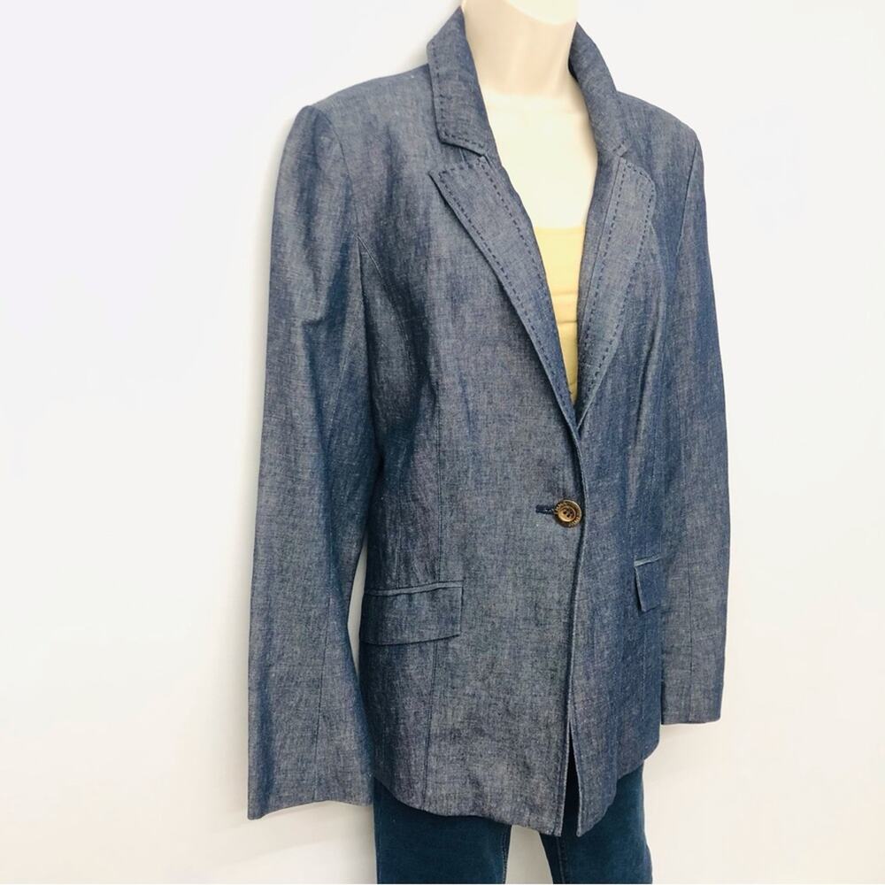 Emma James Blue Linen Cotton Single Button Blazer